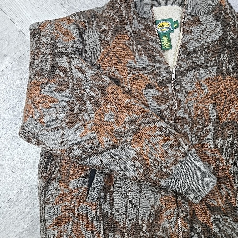 VTG Cabelas Large Wool Camo Sweater Realtree Lined Insulated Hunting Zip Jacket - Picture 3 of 16